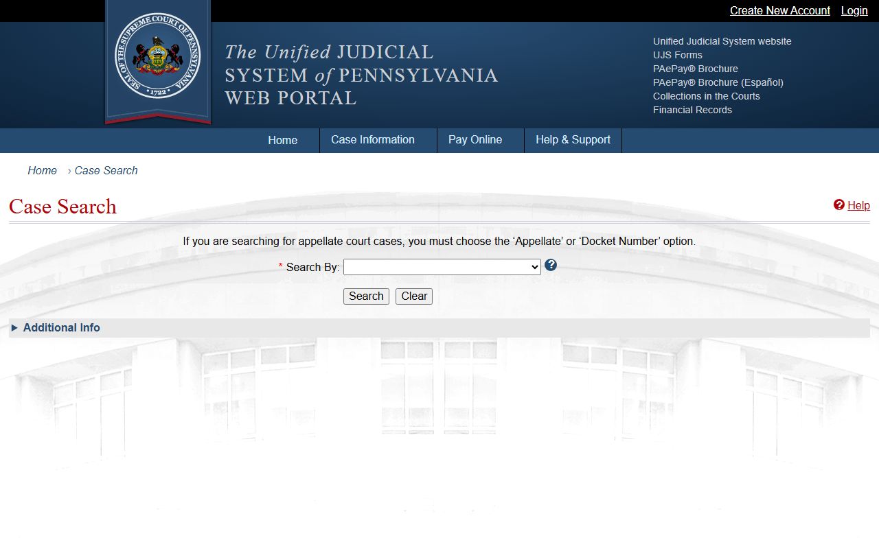 Pennsylvania UJS Case Search for Lawrence County court records after jail arrest